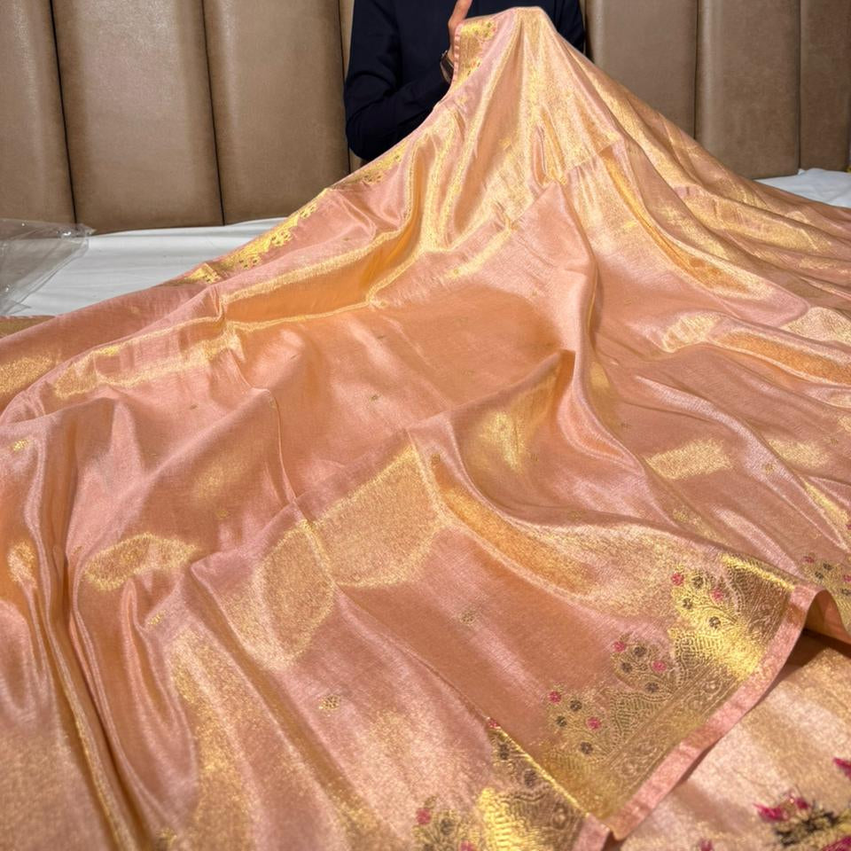 Mauve Pink Breathable Soft Tissue Silk Banarasi Saree