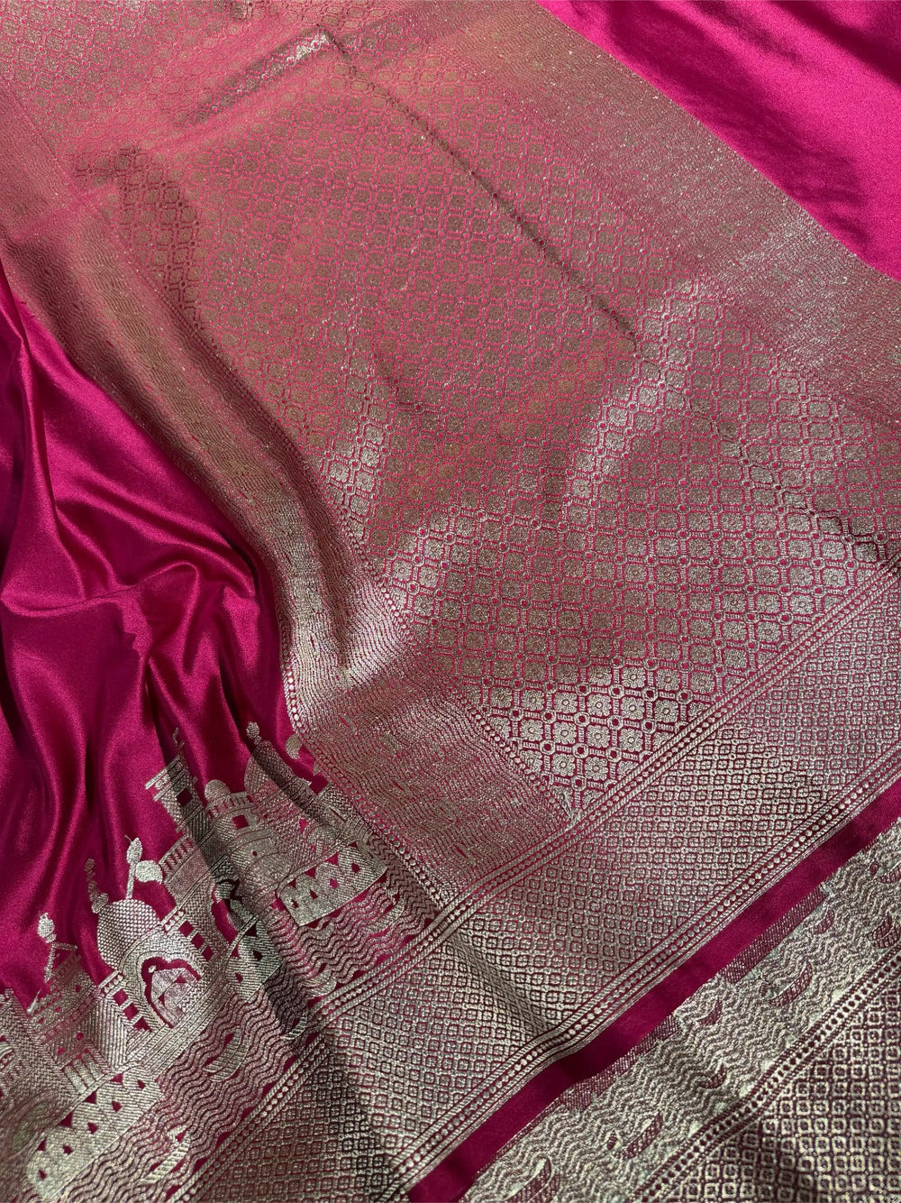 Ghats of Banaras in Rani Mashru katan silk saree
