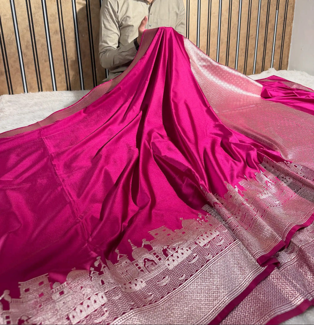 Ghats of Banaras in Rani Mashru katan silk saree
