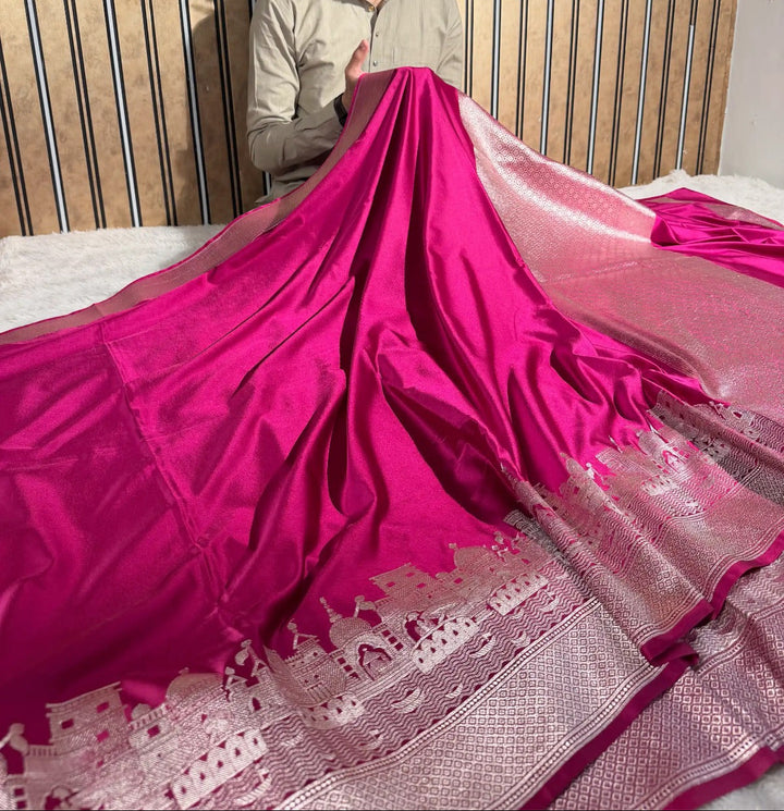 Ghats of Banaras in Rani Mashru katan silk saree
