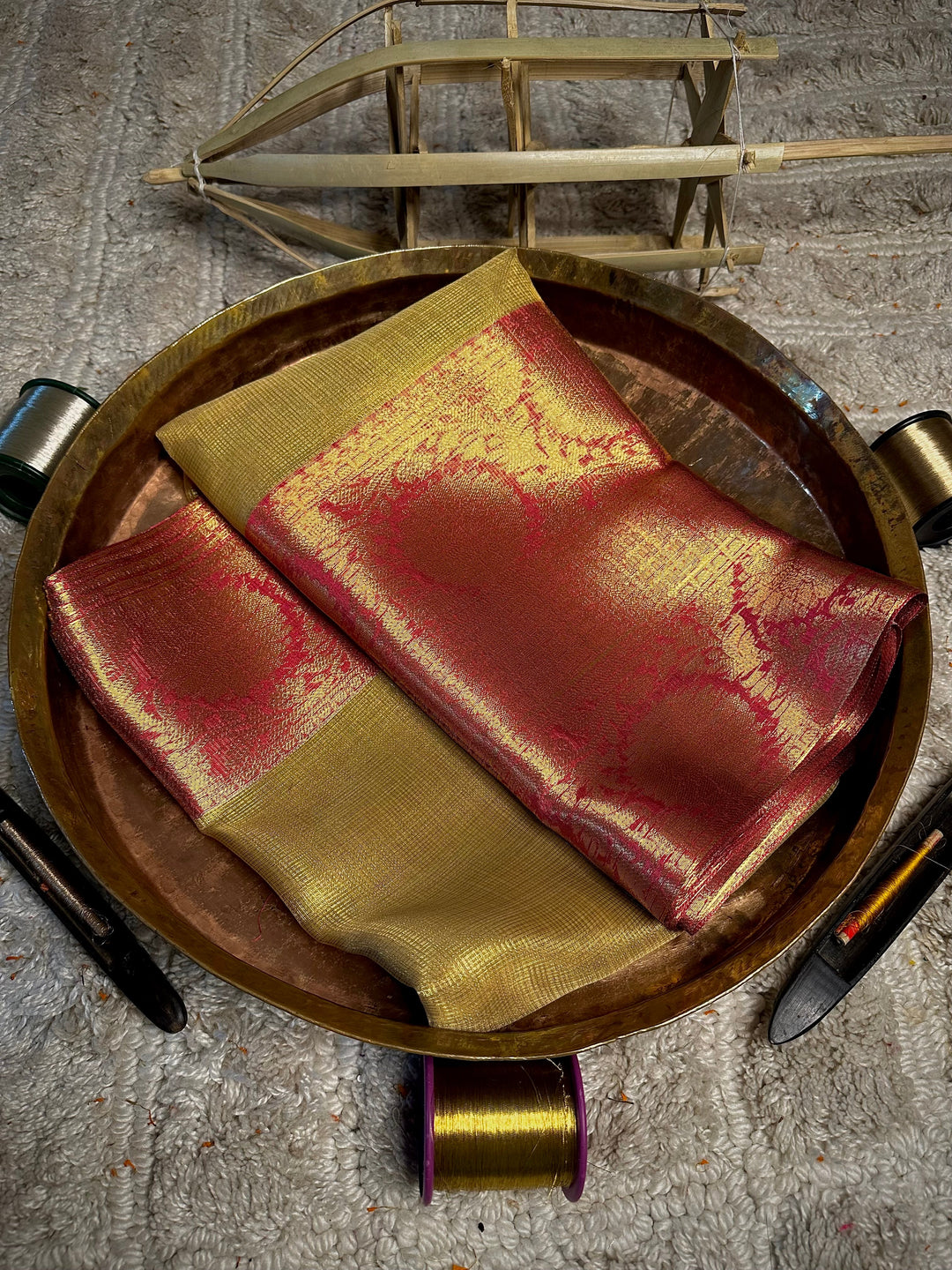 Gold Kota Tissue Checks Weave Banarasi Saree