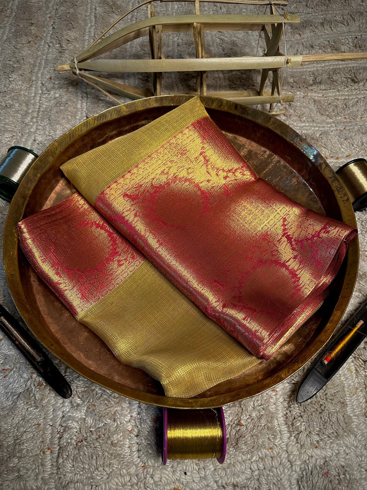 Gold Kota Tissue Checks Weave Banarasi Saree