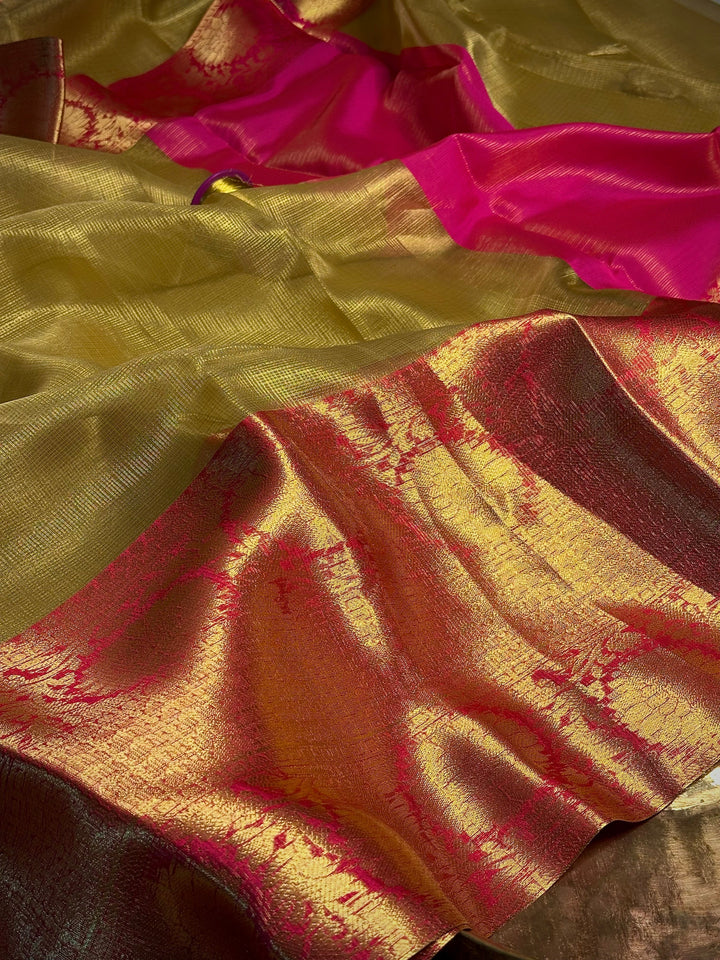 Gold Kota Tissue Checks Weave Banarasi Saree