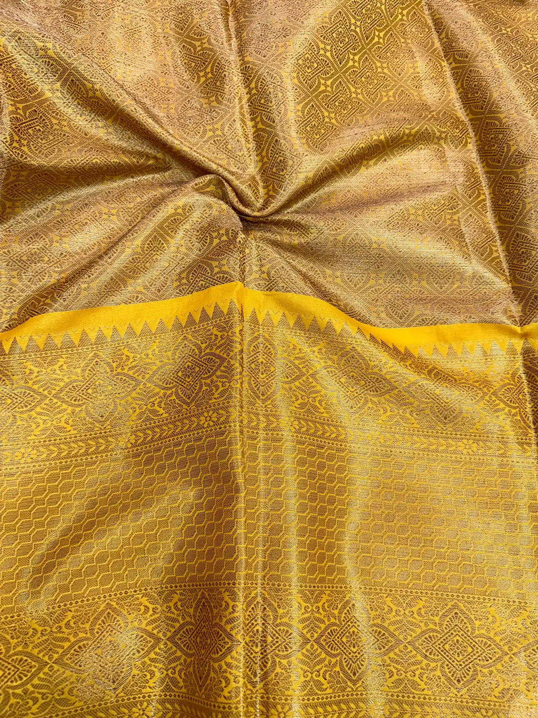 Golden Yellow Katan Tissue Silk Floral Jaal Banarasi Saree