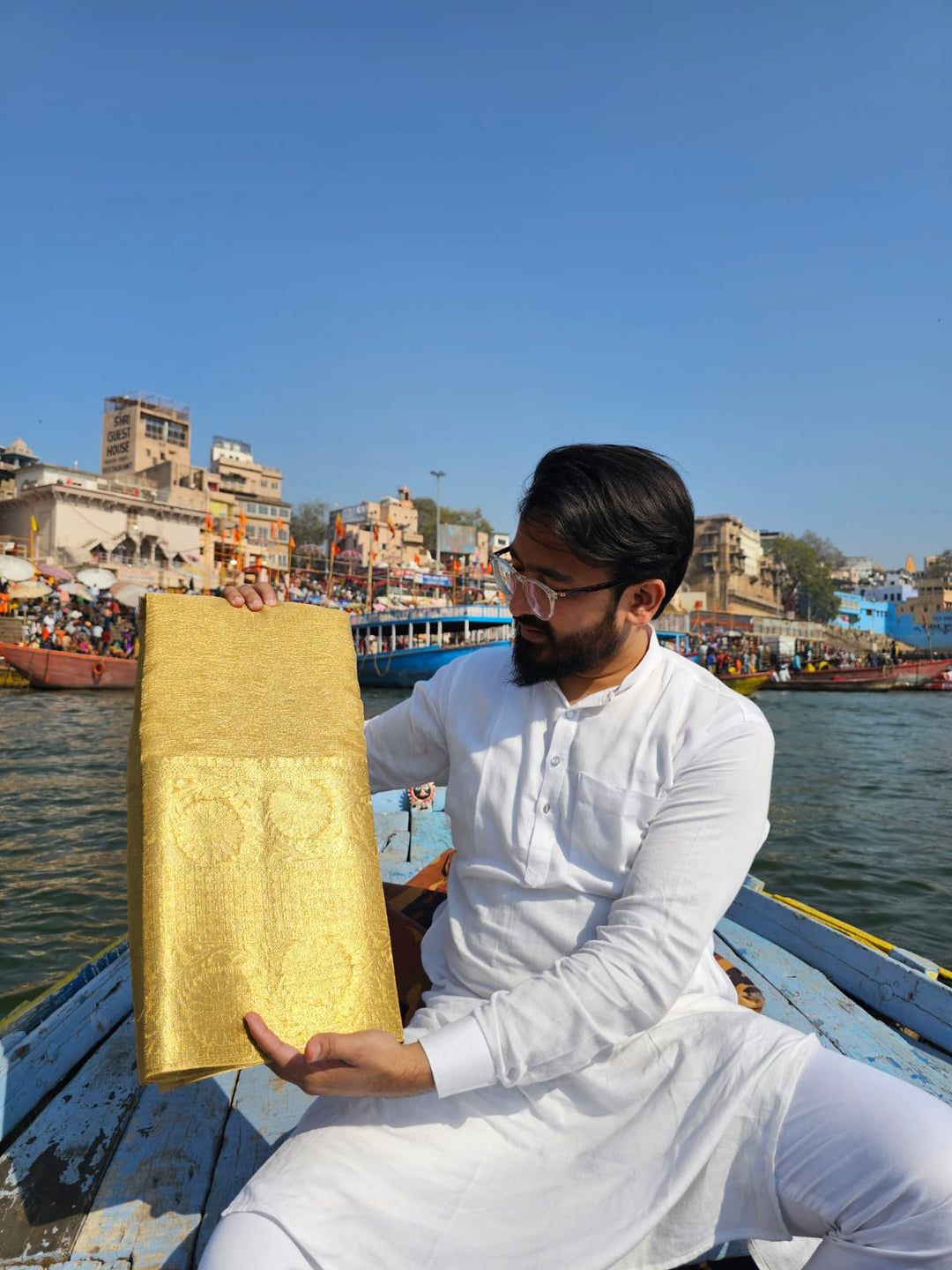 Golden Shade Crush Kota Tissue Silk Banarasi Saree