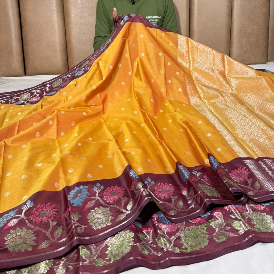Goldfish Mustard Traditional Banarasi Silk Saree