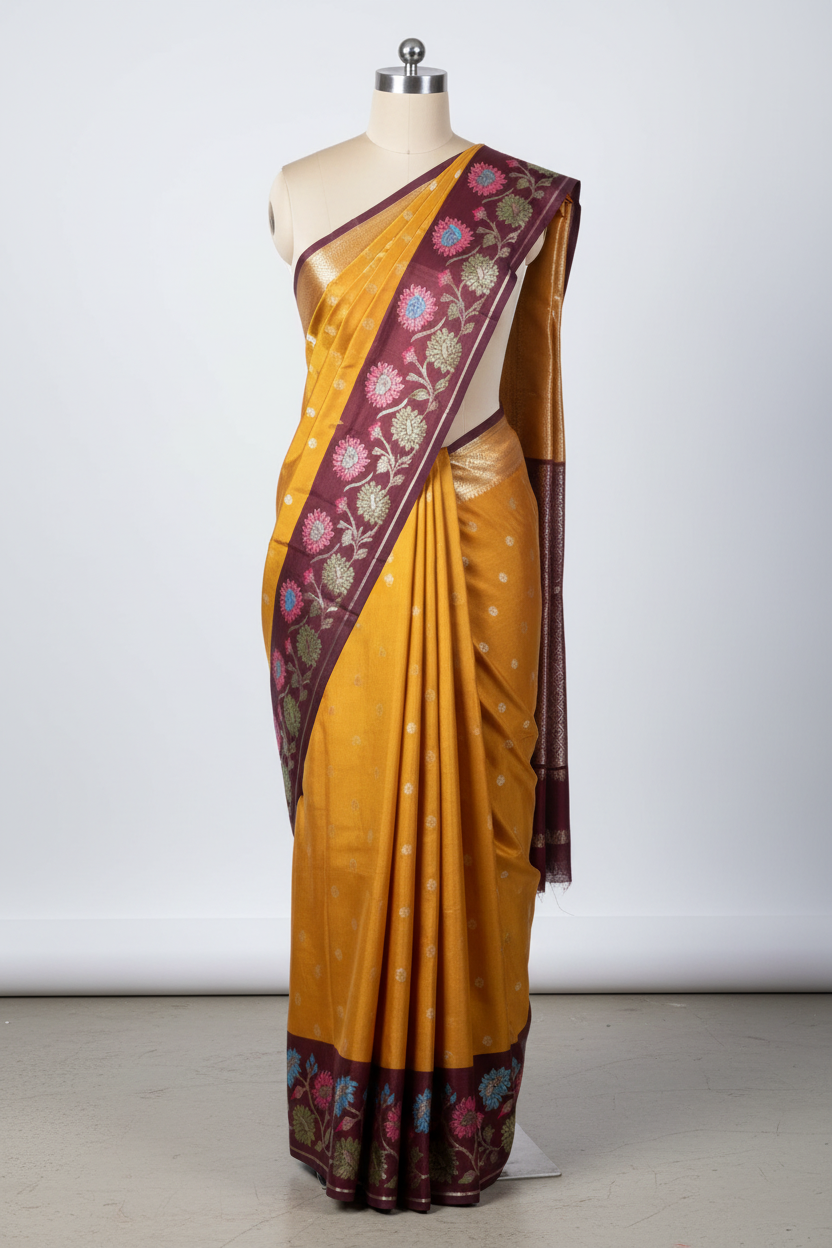 Goldish Mustard Traditional Banarasi Silk Saree