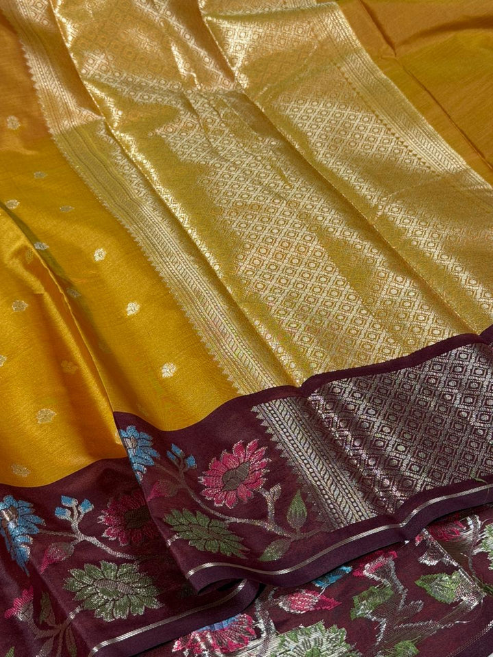 Goldfish Mustard Traditional Banarasi Silk Saree