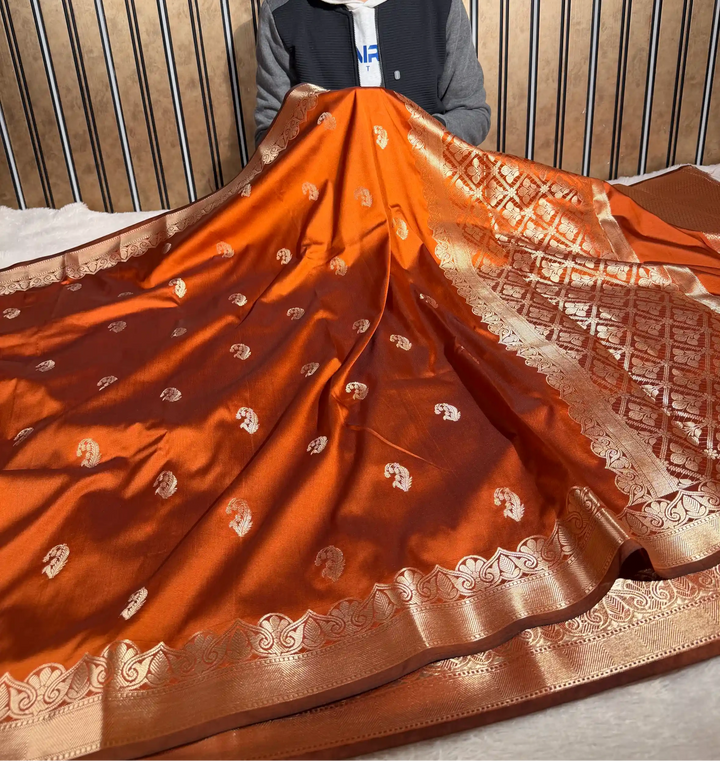 Goldish Mustard Semi Katan Heritage Banarasi Saree