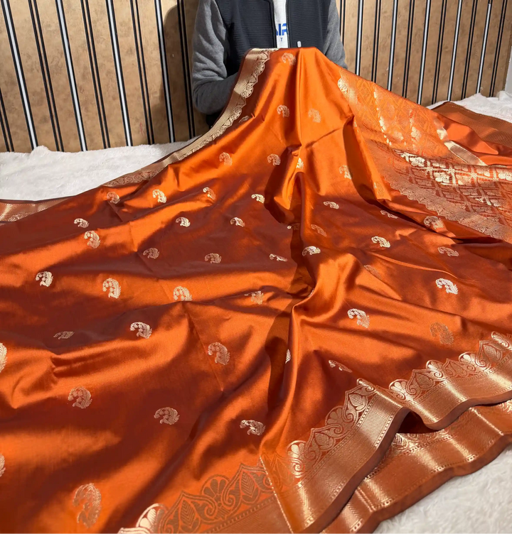 Goldish Mustard Semi Katan Heritage Banarasi Saree