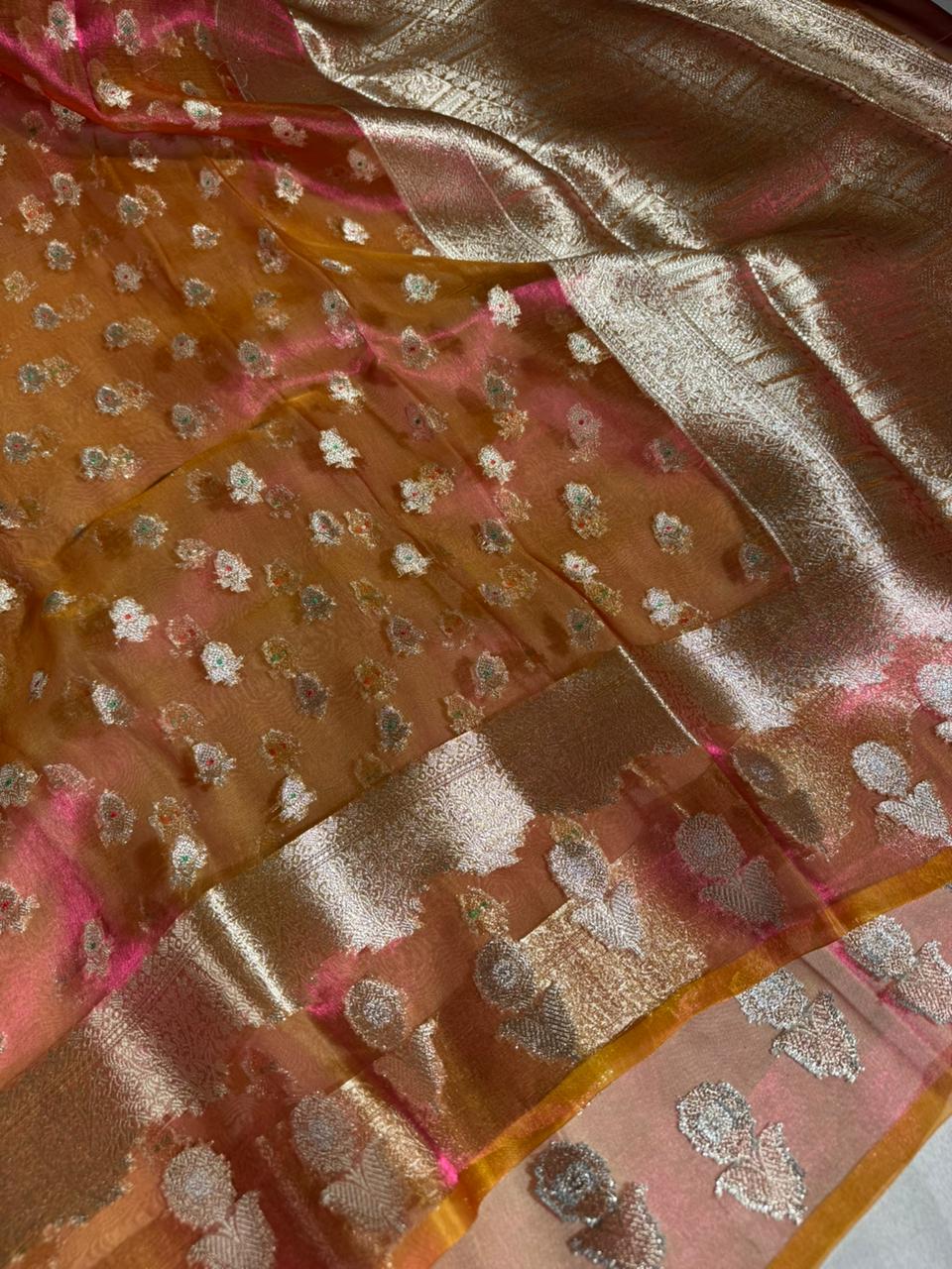 Goldish Orange Pure Tissue Silk Heritage Banarasi Saree