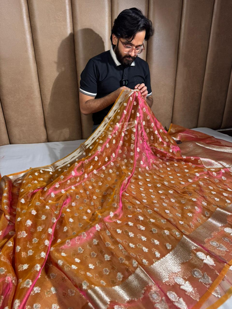 Goldish Orange Pure Tissue Silk Heritage Banarasi Saree