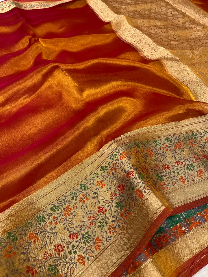 Goldish Mustard Shade Pure Tissue Silk Banarasi Saree