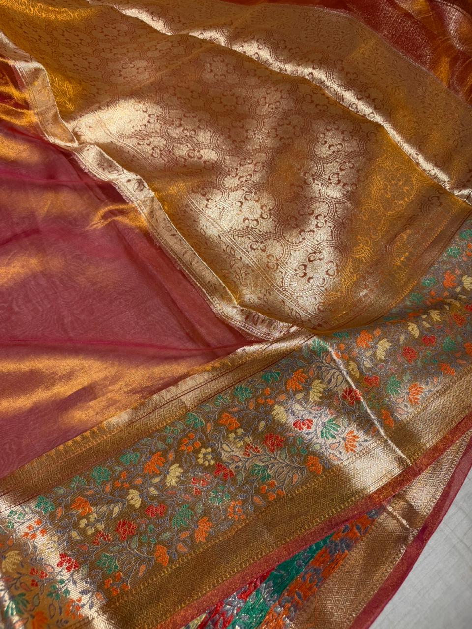 Goldish Mustard Shade Pure Tissue Silk Banarasi Saree