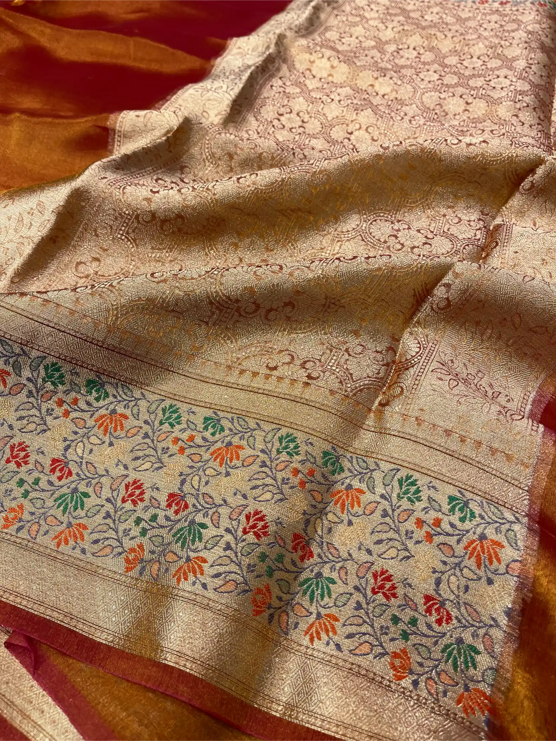 Goldish Mustard Shade Pure Tissue Silk Banarasi Saree