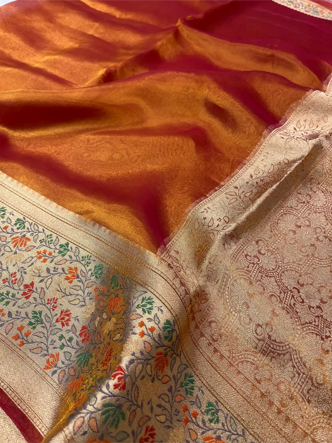 Goldish Mustard Shade Pure Tissue Silk Banarasi Saree