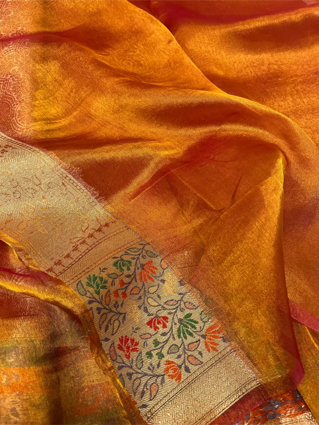Goldish Mustard Shade Pure Tissue Silk Banarasi Saree