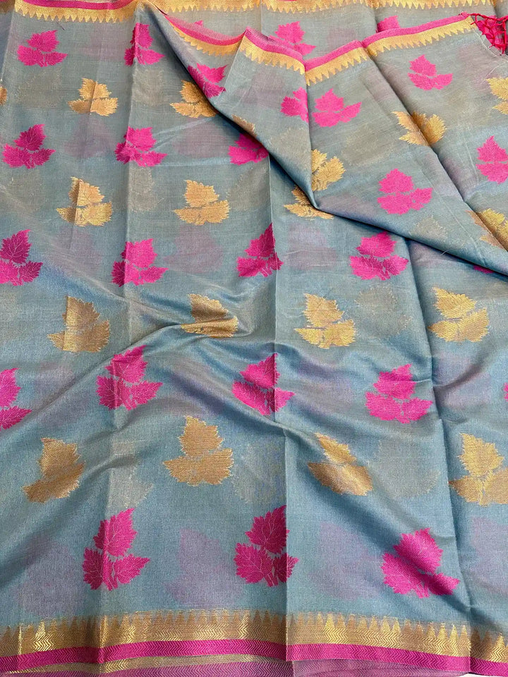 Gray Soft Cotton Silk Banarasi Saree