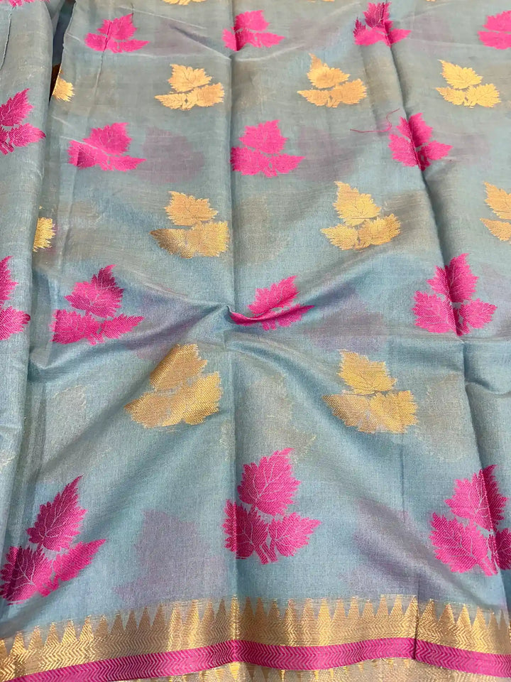 Gray Soft Cotton Silk Banarasi Saree