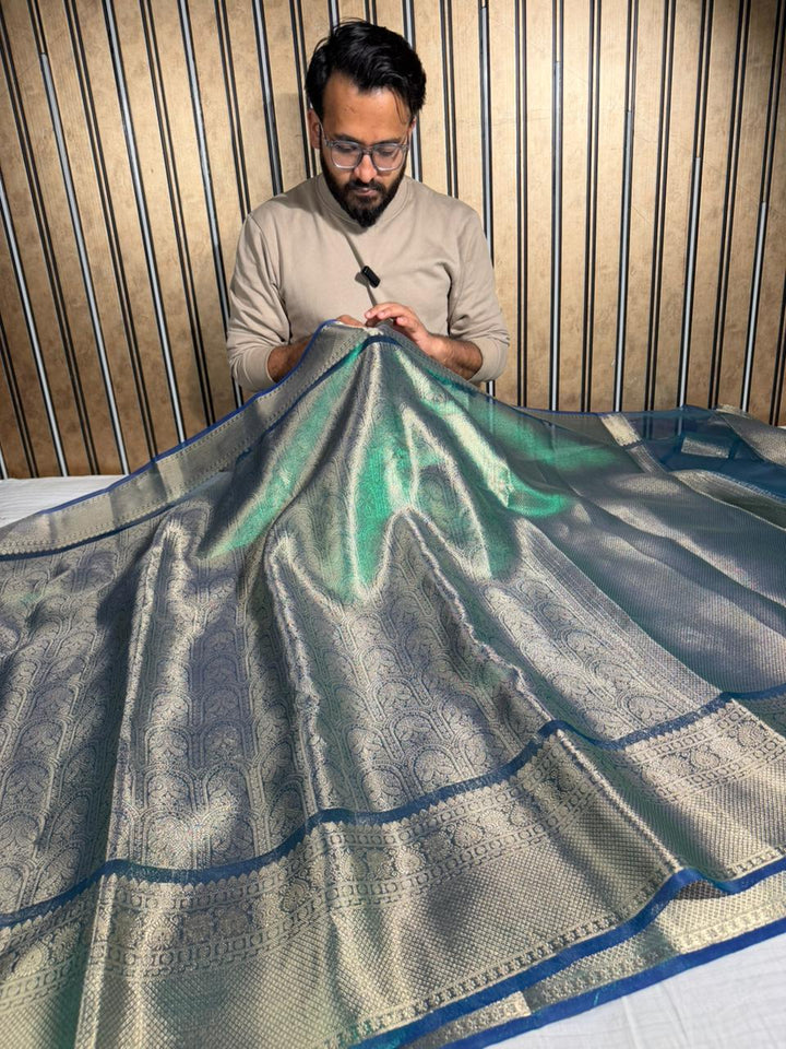 Green-Blue Dhoop Chaon Tissue Silk Kanjivaram Brocade Banarasi Saree