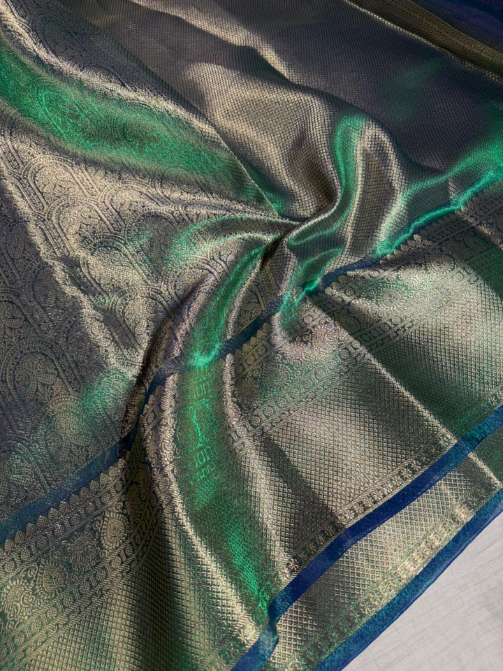 Green-Blue Dhoop Chaon Tissue Silk Kanjivaram Brocade Banarasi Saree