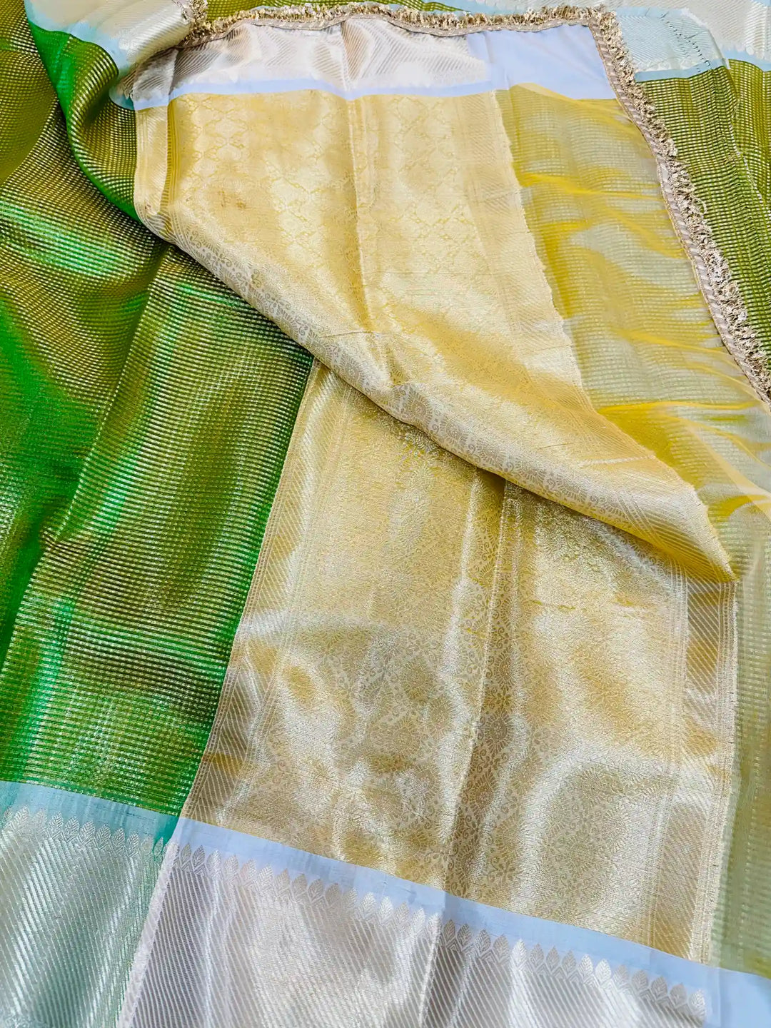 Green Kanjeevaram Tissue Silk Lace Attached Brocade Saree