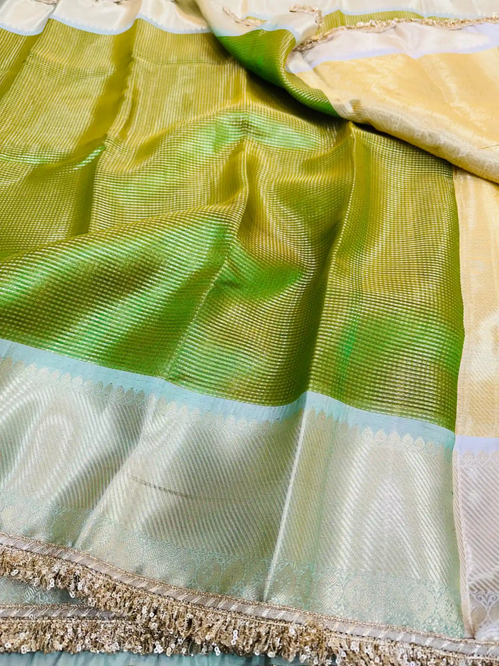 Green Kanjeevaram Tissue Silk Lace Attached Brocade Saree