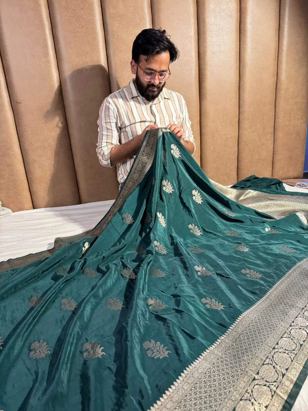 Green Mashru Katan Zari Buta Banarasi Saree