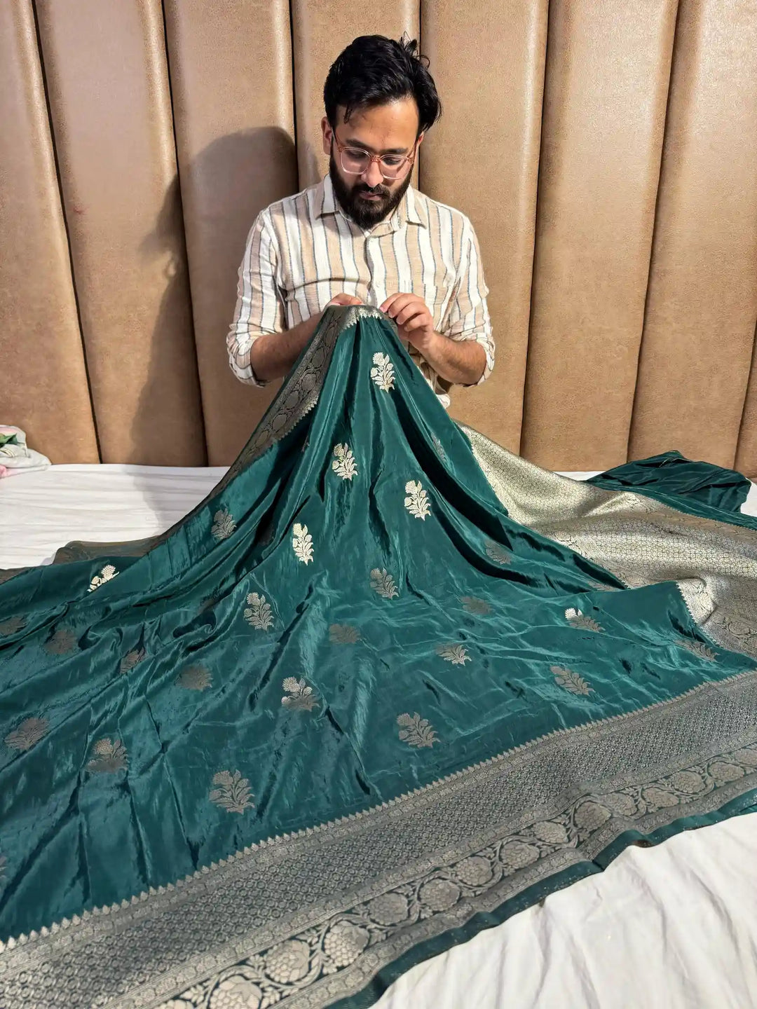 Green Mashru Katan Zari Buta Banarasi Saree