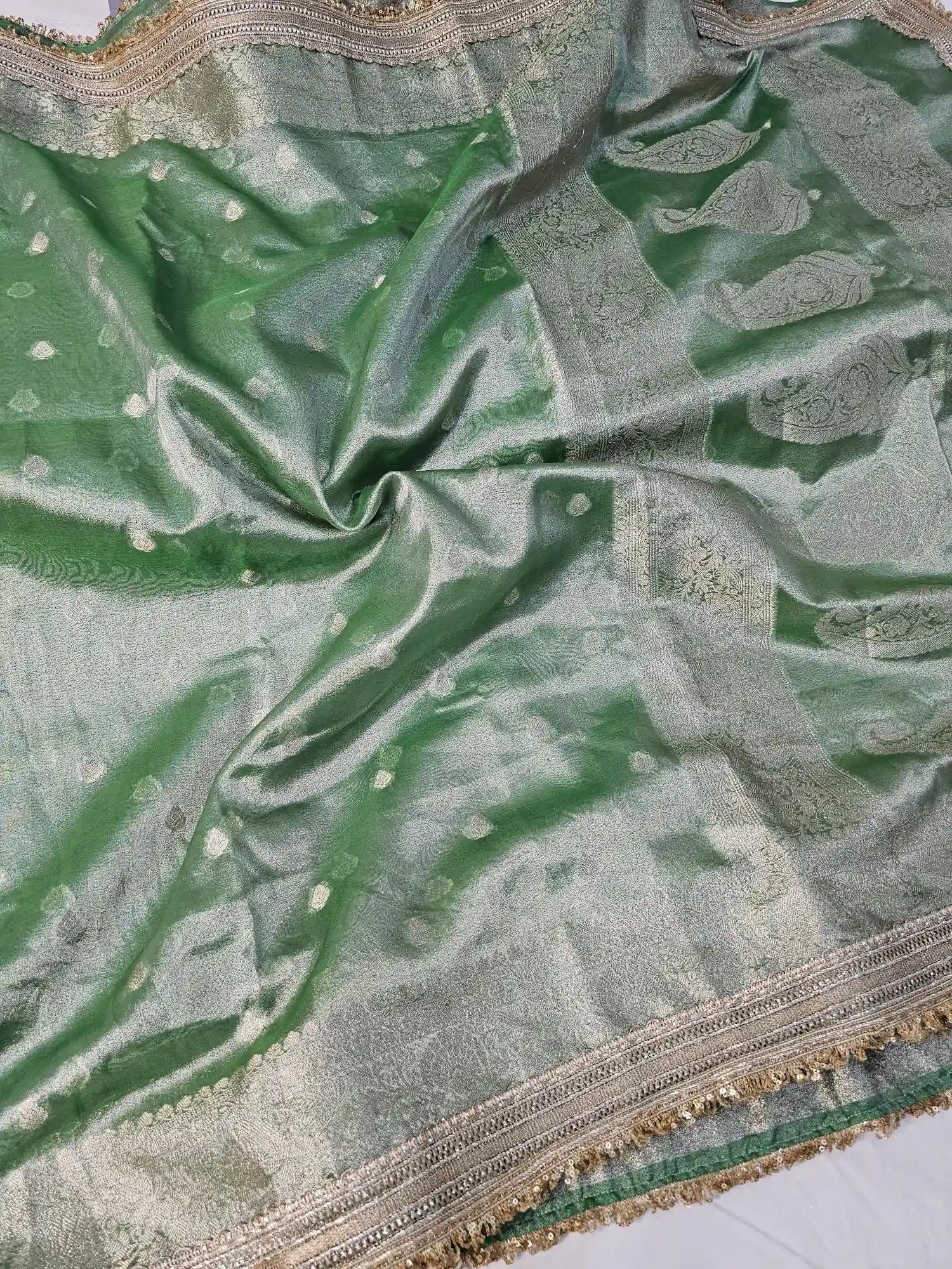 Green Premium Tissue Silk Saree with Exclusive Lace Work 