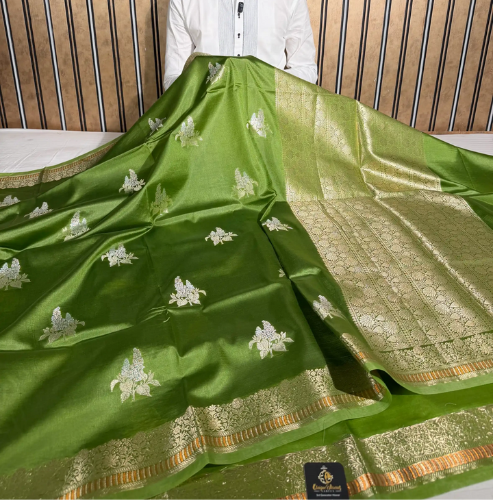 Green Raw Dupion Silk Traditional Banarasi Saree