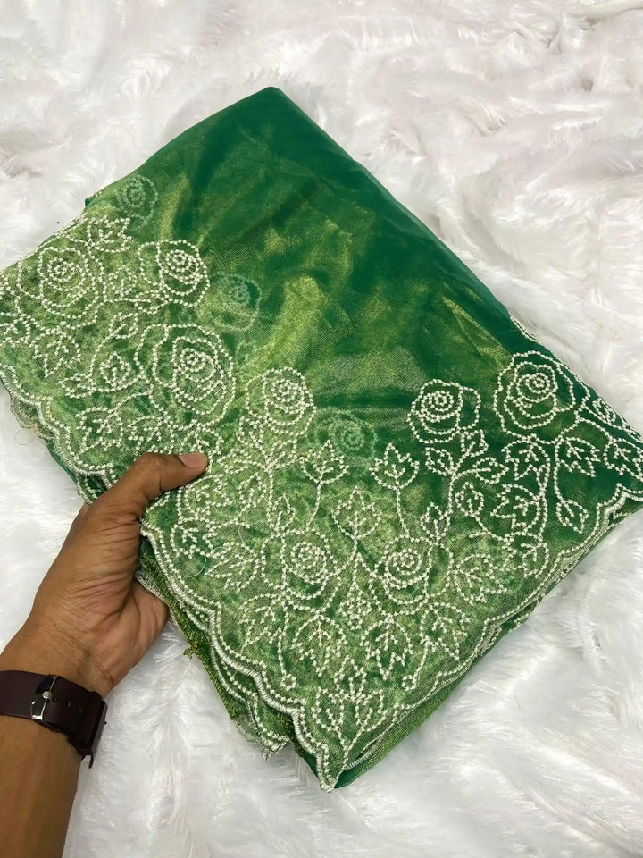 Green Premium Tissue with Chikankari Work