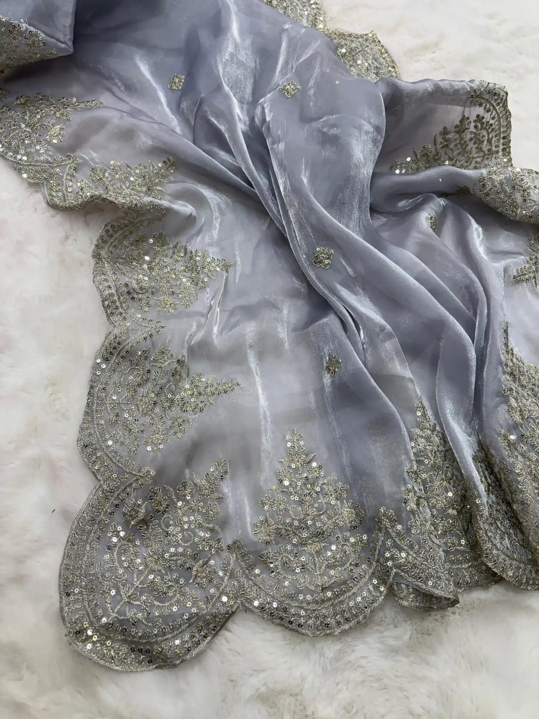 Grey Shimmery Tissue Silk Saree