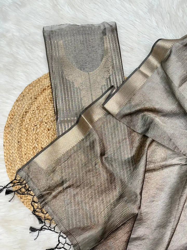 Greyish Beige Tissue Silk Suit