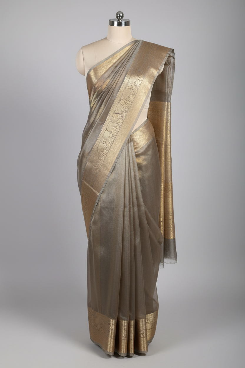 Greyish Brown Kora Tissue Silk Eccentric Banarasi Saree