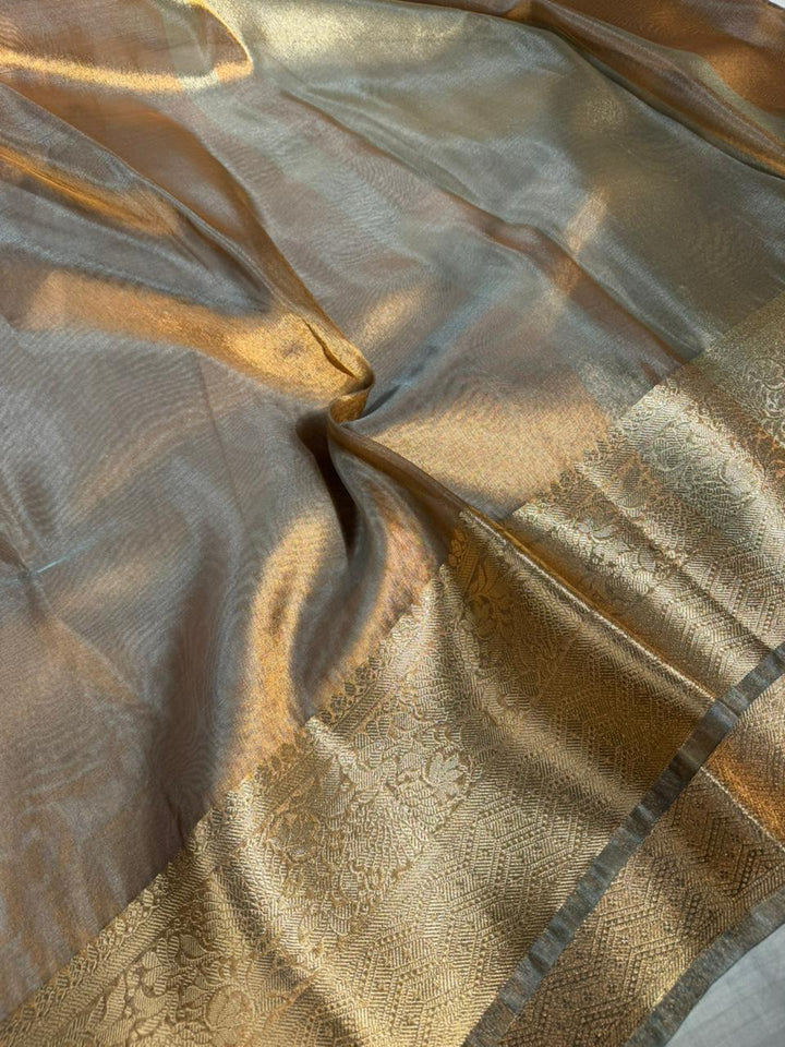 Greyish Brown Kora Tissue Silk Eccentric Banarasi Saree