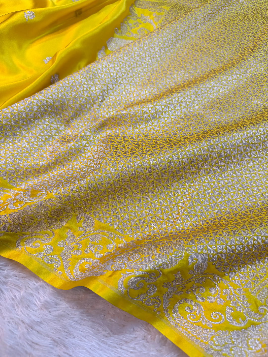 Haldi Special Bright Yellow Mashru Katan Silk Contemporary Weave Banarasi Saree