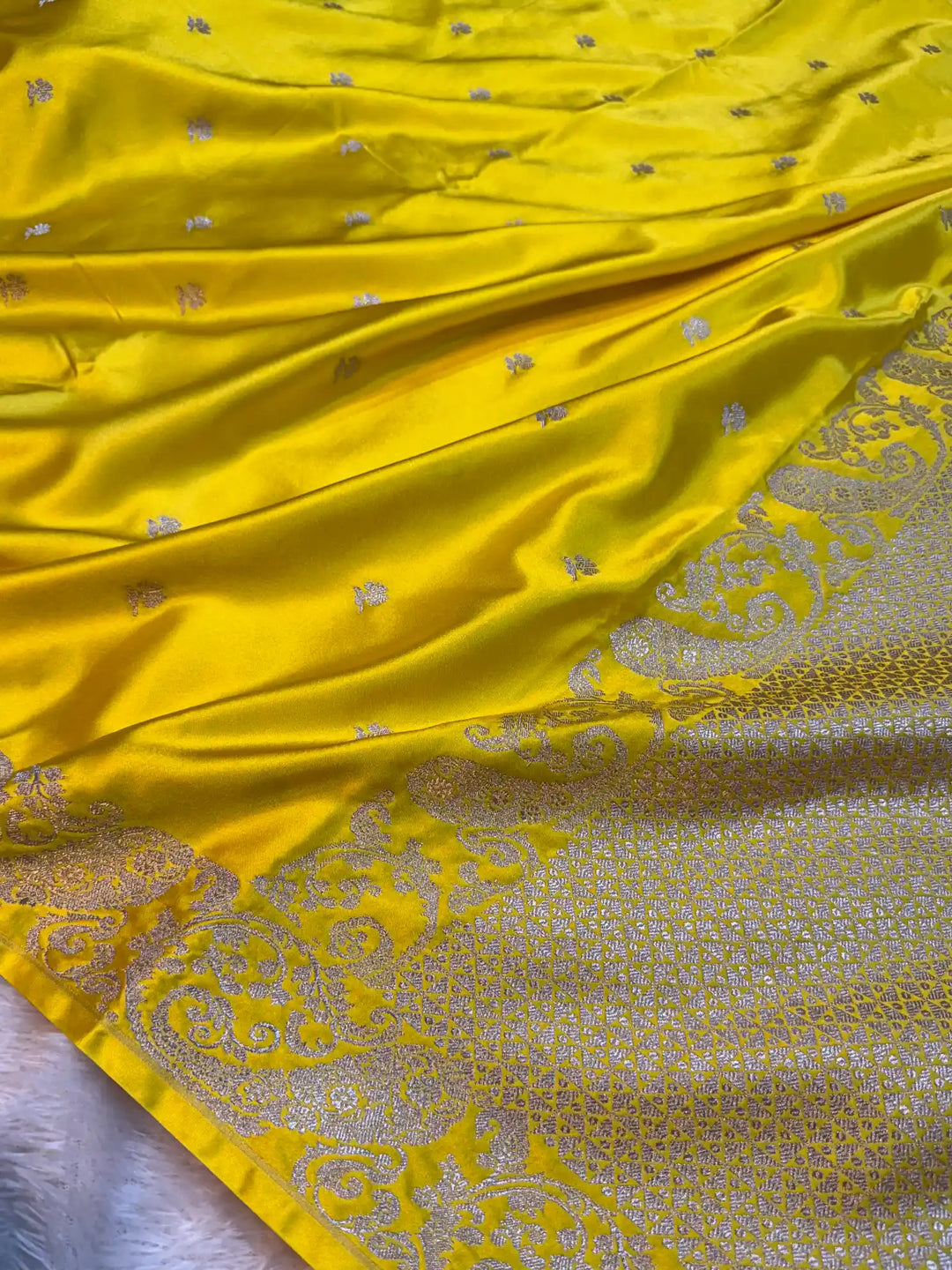 Haldi Special Bright Yellow Mashru Katan Silk Contemporary Weave Banarasi Saree
