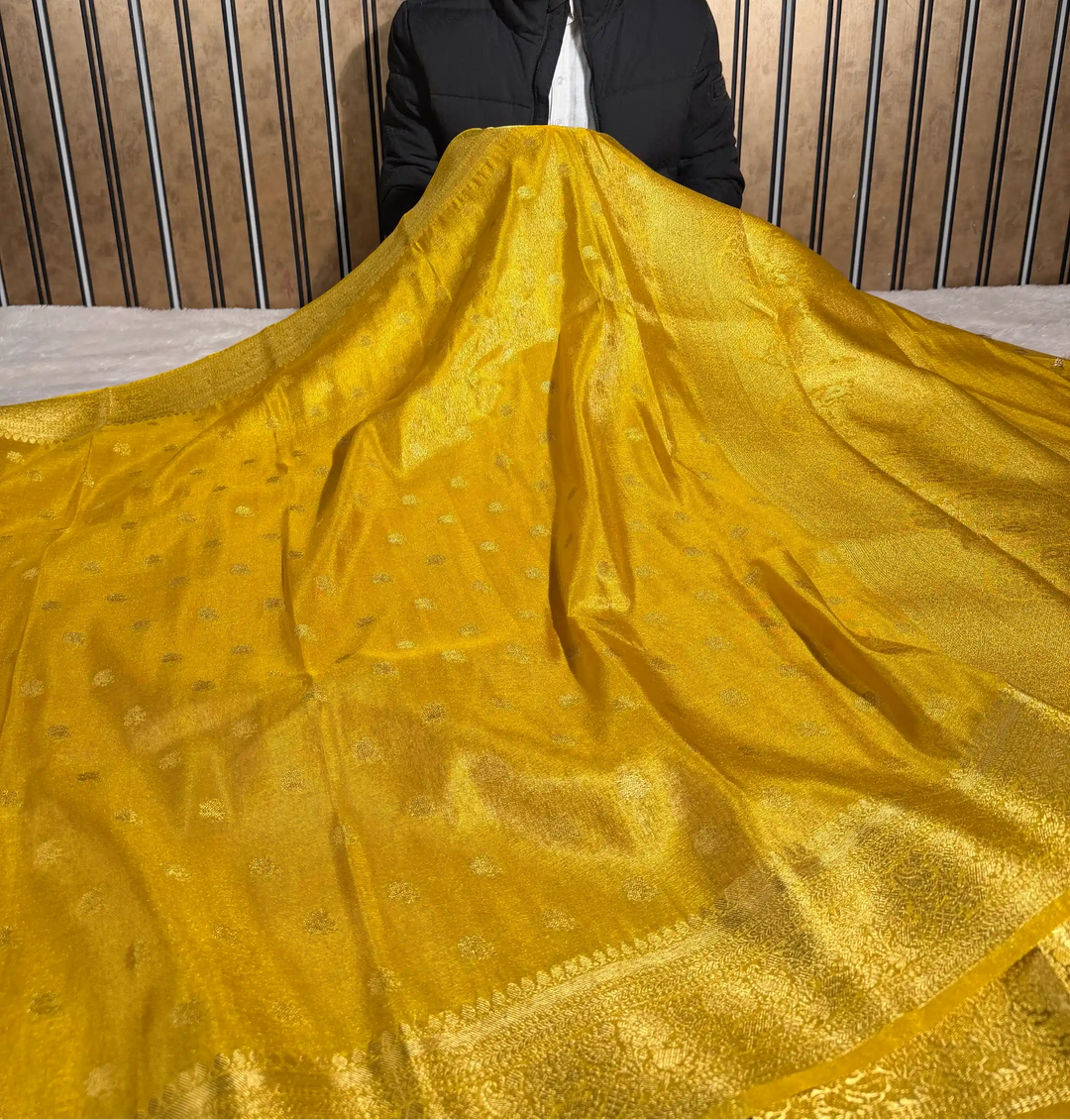 Haldi Yellow Breathable Soft Tissue Silk Banarasi Saree 