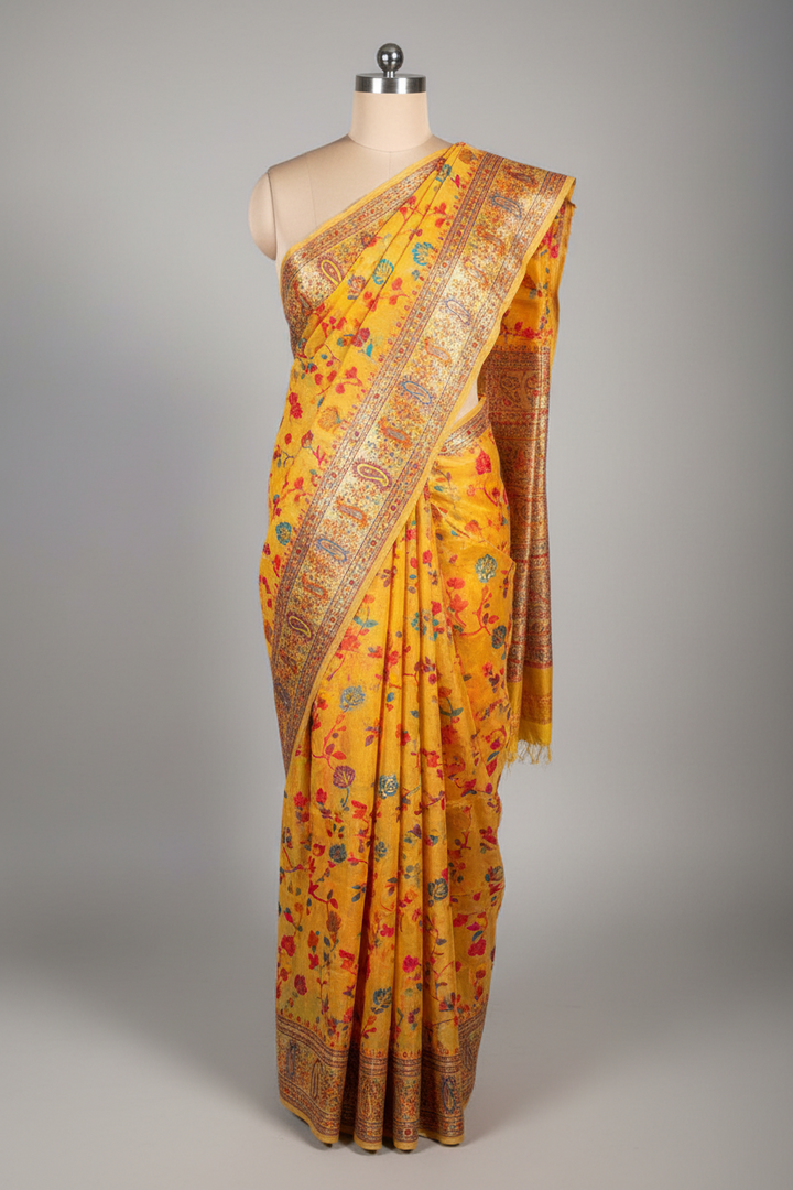Haldi Yellow Irresistible Pashmina Weave Soft Cotton Silk Saree