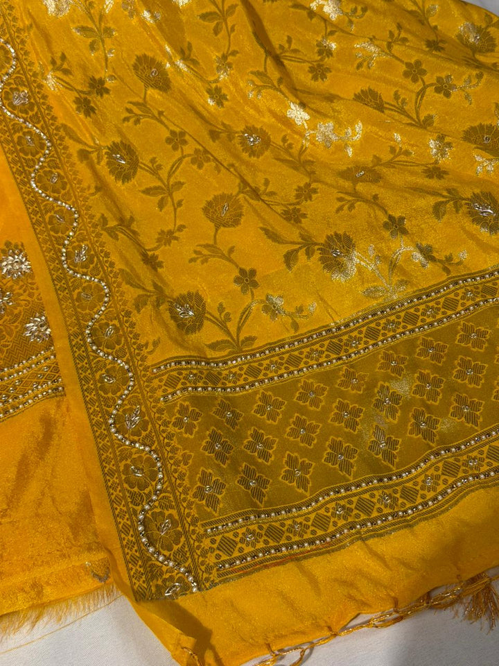 Haldi Special Yellow Chinia Silk Premium Handwork Suit