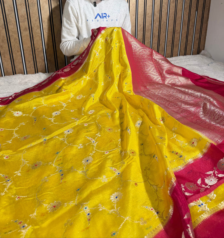 Haldi Yellow Chinia Silk Eccentric Banarasi Saree