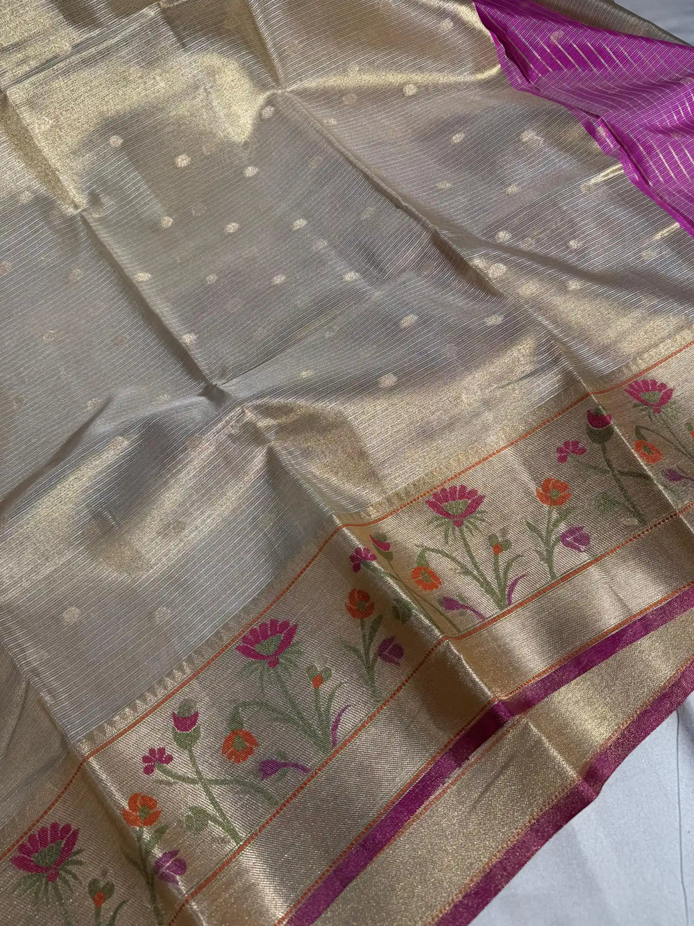 Handloom inspired premium lightweight tissue kota silk saree with meenakari work