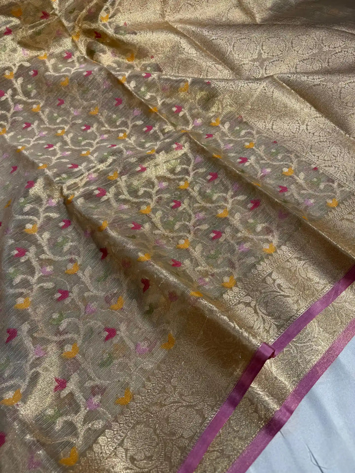 Handloom inspired premium lightweight tissue kota silk saree with meenakari work