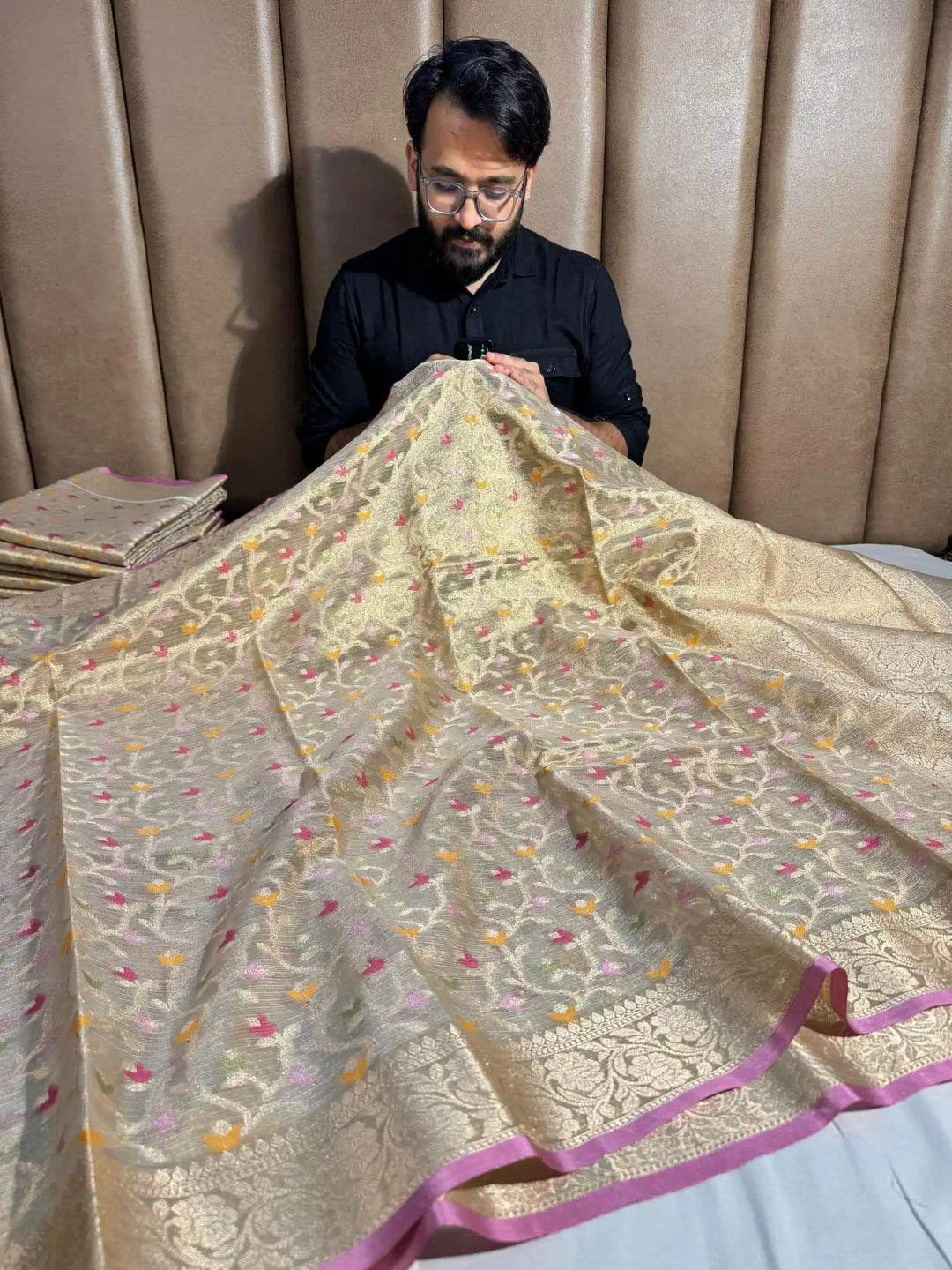 Handloom inspired premium lightweight tissue kota silk saree with meenakari work