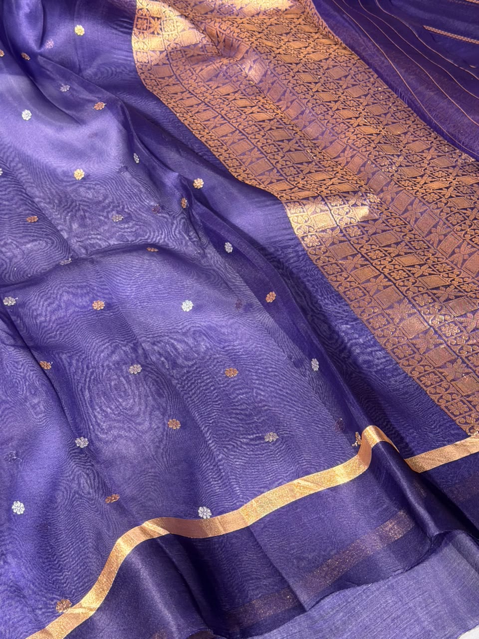 Handwoven Pure Organza Silk Purple Banarasi Saree