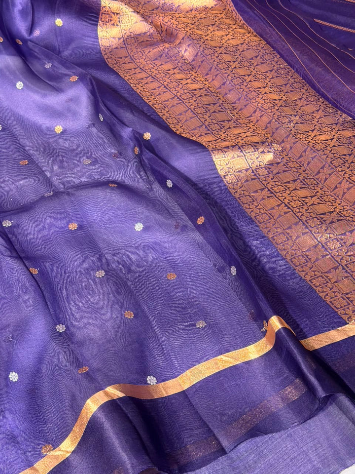 Handwoven Pure Organza Silk Purple Banarasi Saree