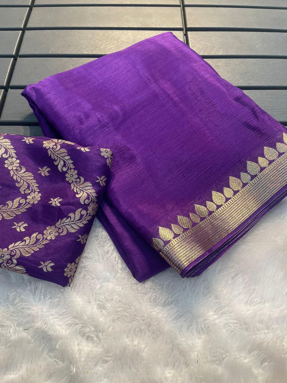 Heavy Mysore Crape Silk Saree with Brocade Blouse