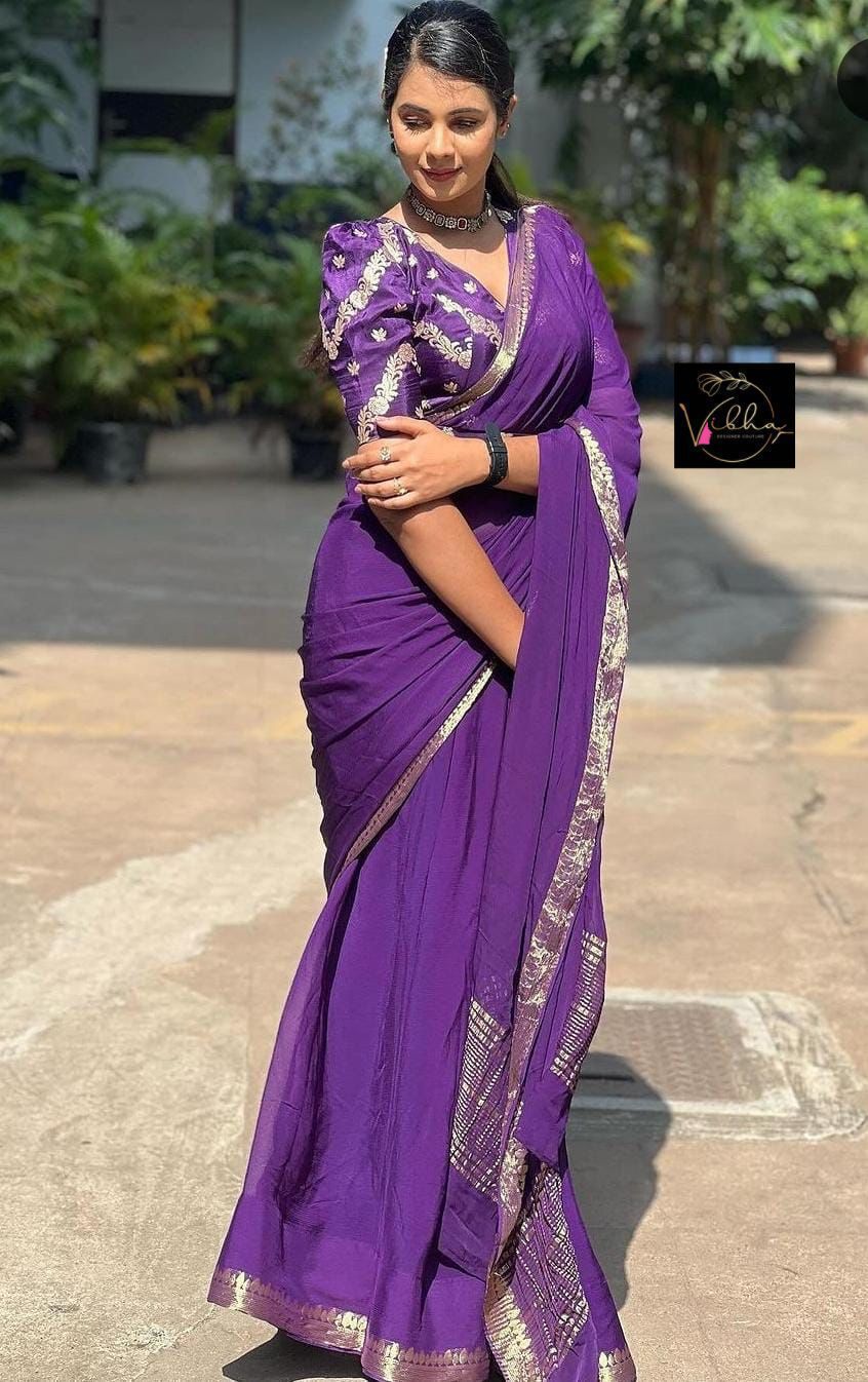 Heavy Mysore Crape Silk Saree with Brocade Blouse