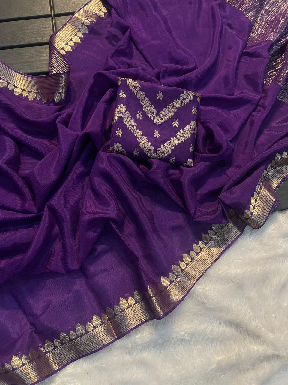 Heavy Mysore Crape Silk Saree with Brocade Blouse